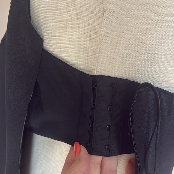 Evening formal long halter dress black open back crape lined mock satin ruffle 4 - Picture 8 of 15